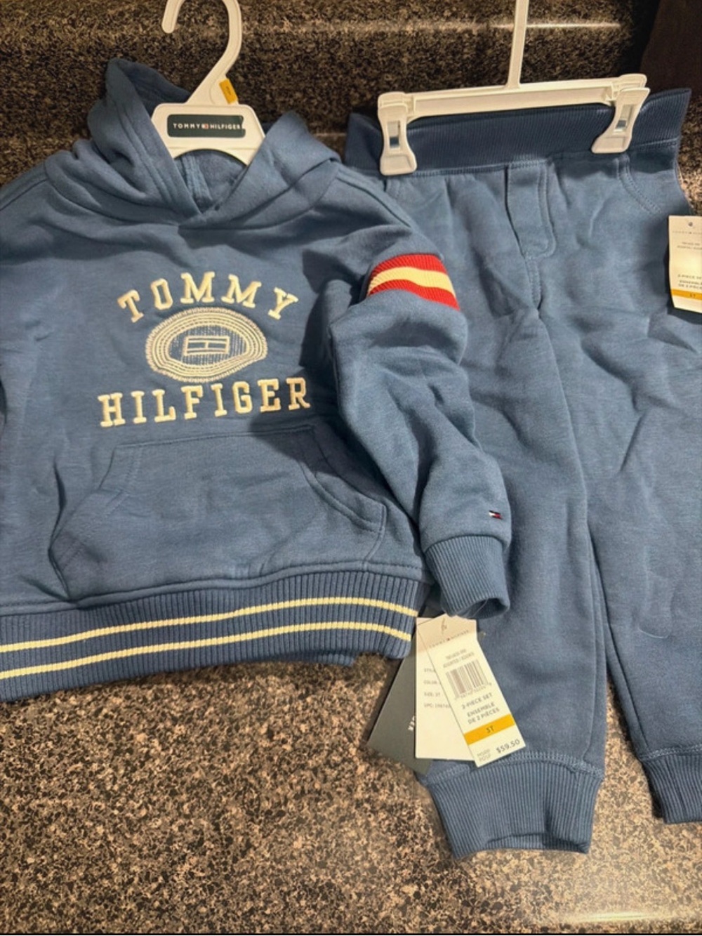 Tommy Hilfiger Blue Hoodie & Jogger Set with Red Stripe